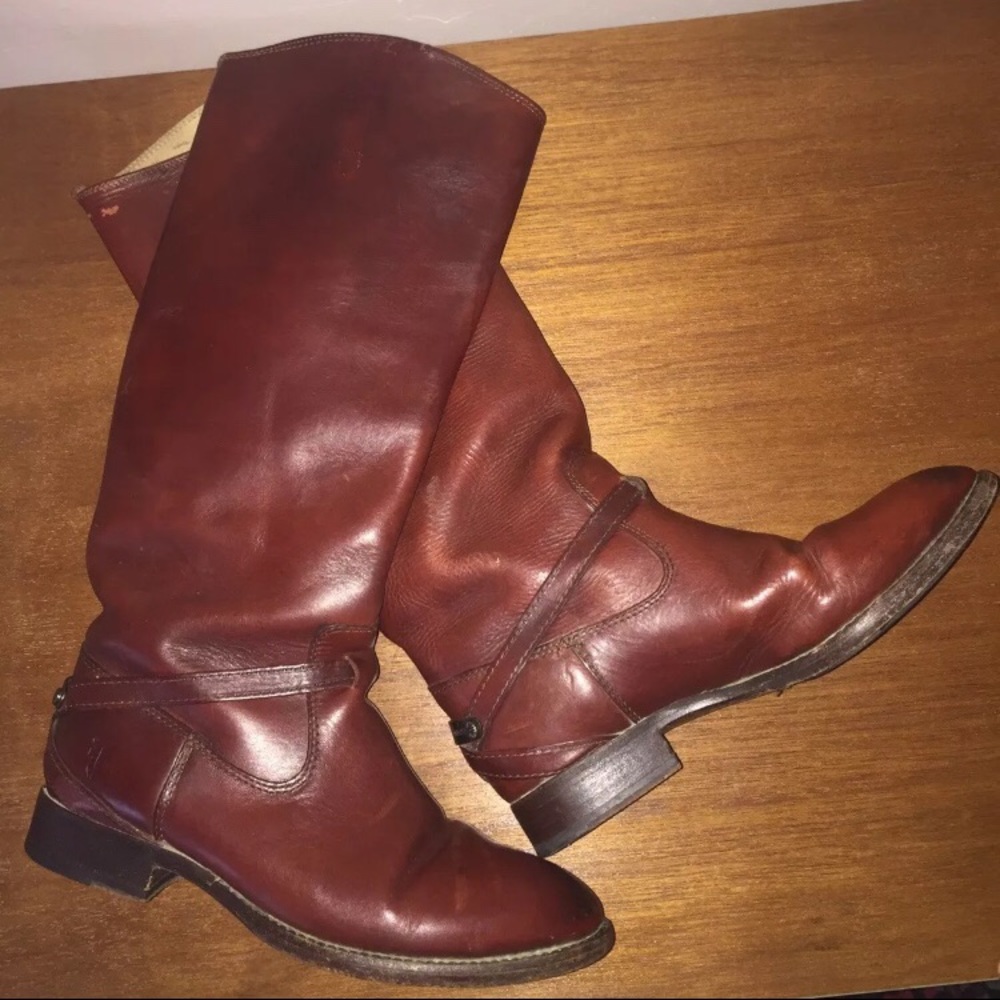 Frye womens Lindsay Plate Tall Brown Leather Boots